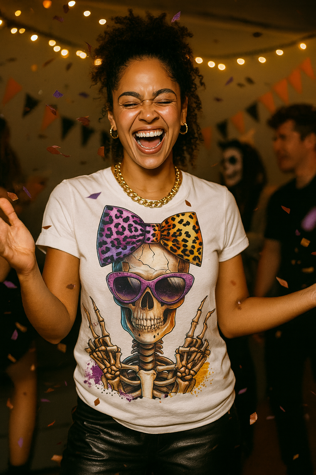 Hipster Purple Bow Skull Women's Relaxed T-Shirt
