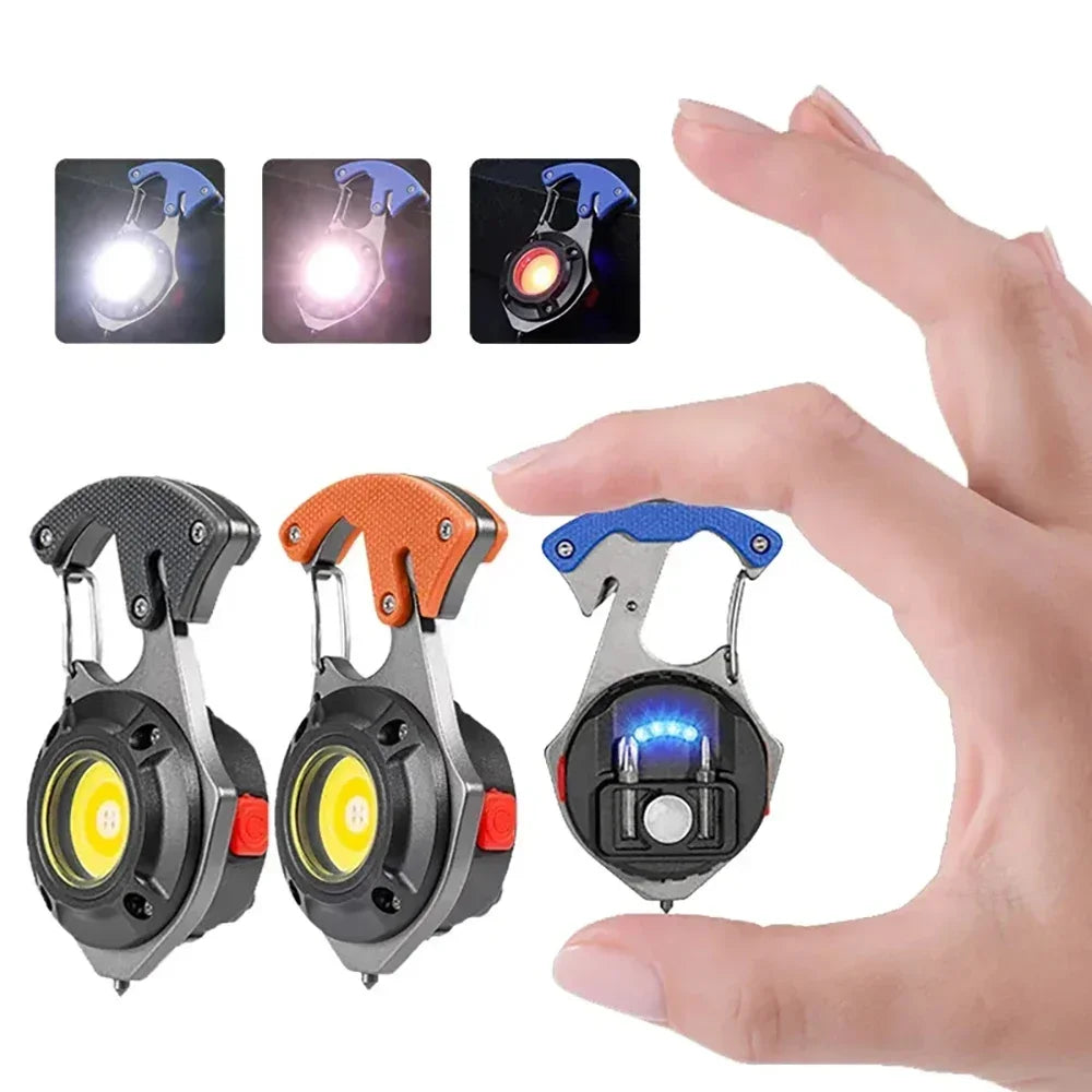 LED Flashlight Portable Multifunctional Mini COB Keychain Lamp USB Rechargeable Work Light Strong Torch Camping Outdoor Lantern