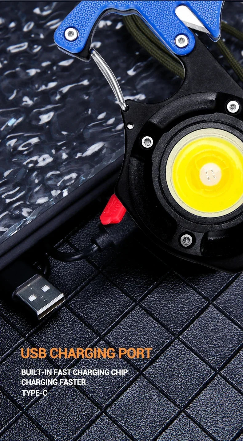 LED Flashlight Portable Multifunctional Mini COB Keychain Lamp USB Rechargeable Work Light Strong Torch Camping Outdoor Lantern