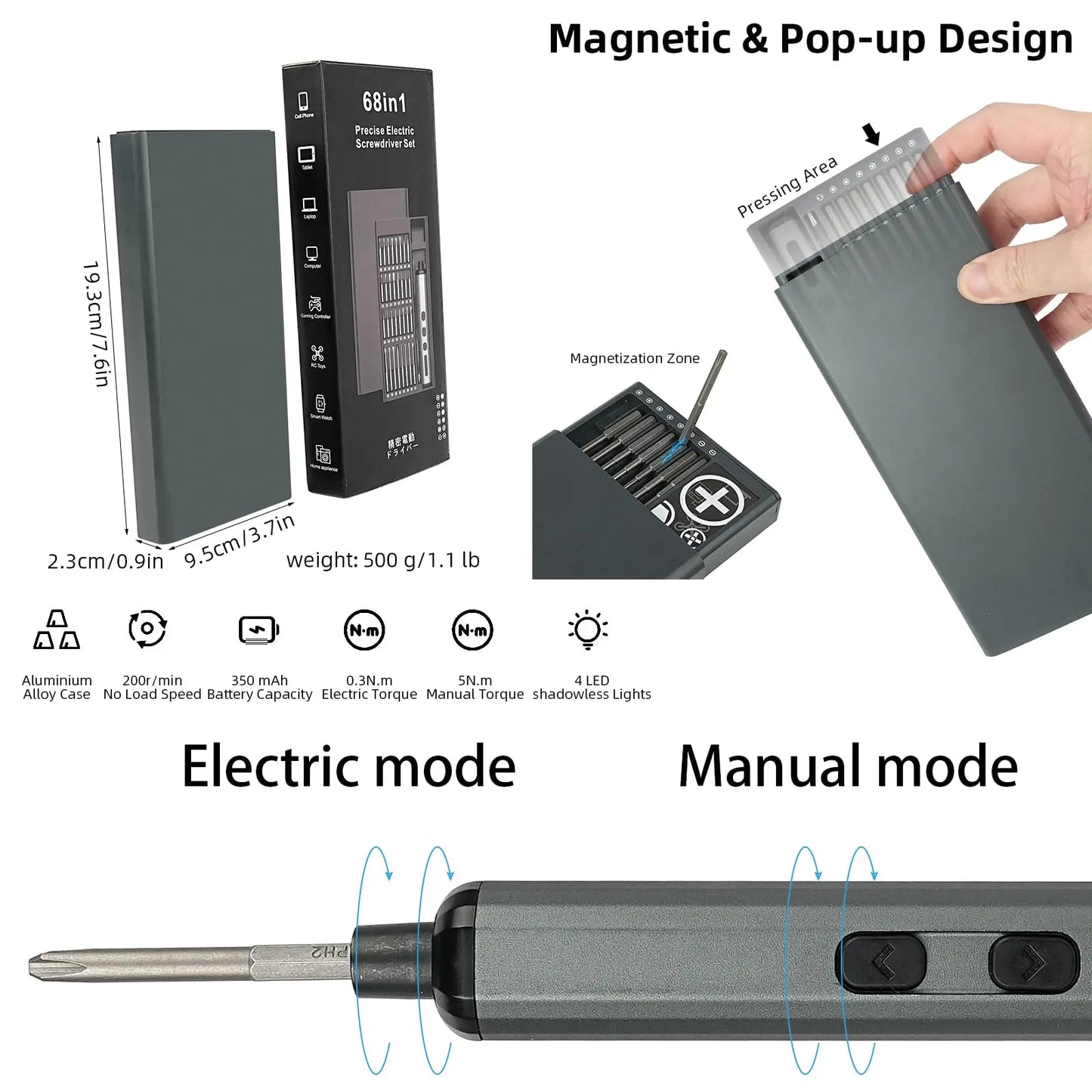 68 in 1 Electric Screwdriver Set Precision Magnetic Bit Cordless LED High torque Professional Repair Mens Tool Kit For PC iPhone