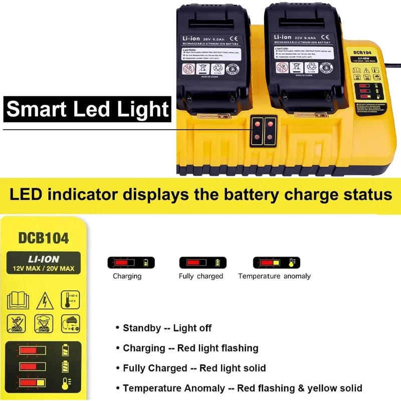 DCB104 Rapid Charger Replacement 4 Port 2A Charging Current For Dewalt 10.8V 14.4V 18V 20V 60V Lithium Battery DCB112 DCB115