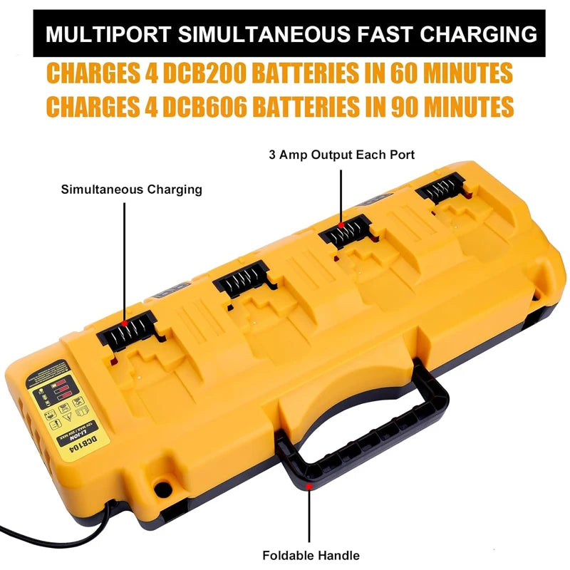 DCB104 Rapid Charger Replacement 4 Port 2A Charging Current For Dewalt 10.8V 14.4V 18V 20V 60V Lithium Battery DCB112 DCB115