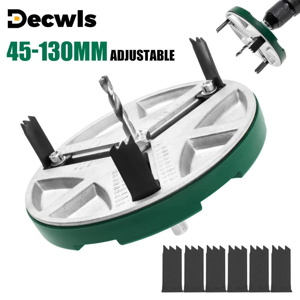 Adjustable Punch Saw  45mm-130mm Diameter Universal Hole Opener With 6pcs Blades&Center drill Home Circular Saw Woodworking Tool