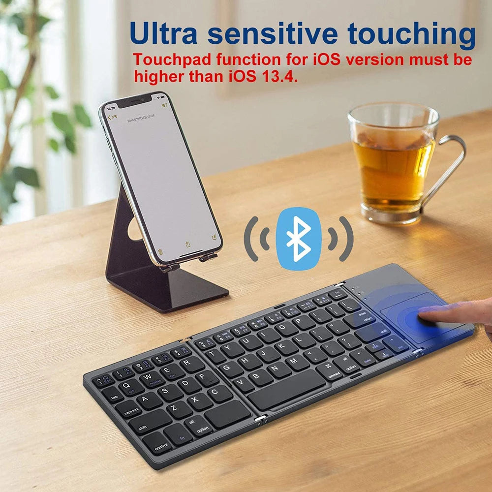 New Portable Mini Three Folding Bluetooth Keyboard Wireless Foldable Touchpad Keypad for IOS Android Windows ipad Tablet