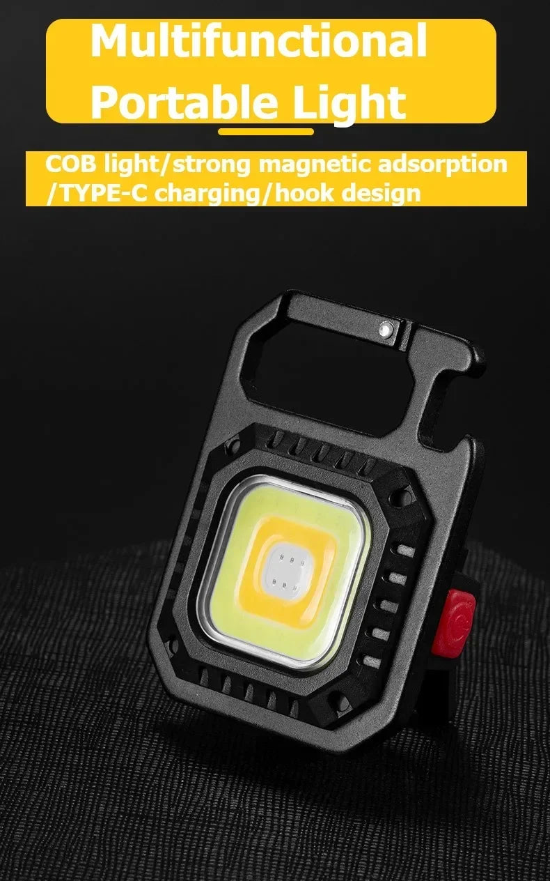 LED Flashlight Portable Multifunctional Mini COB Keychain Lamp USB Rechargeable Work Light Strong Torch Camping Outdoor Lantern