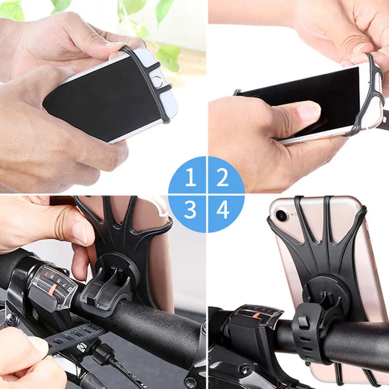 Universal Silicone Bicycle Phone Holder Motorcycle for IPhone 13 pro max 7 8 plus X Xr Mobile Phone Stand Bike GPS Clip Mount