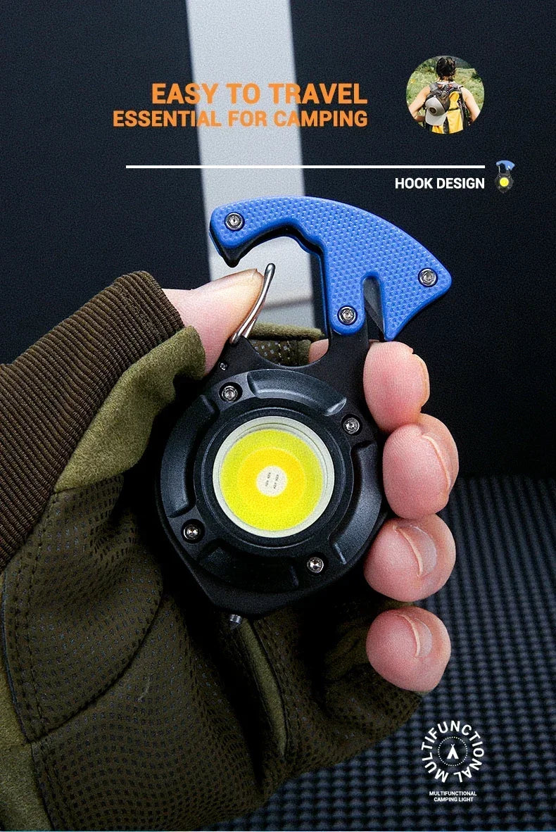 LED Flashlight Portable Multifunctional Mini COB Keychain Lamp USB Rechargeable Work Light Strong Torch Camping Outdoor Lantern