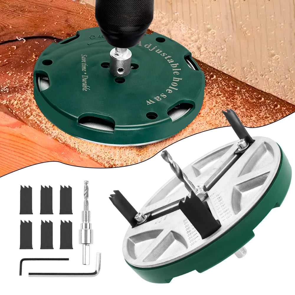 Adjustable Punch Saw  45mm-130mm Diameter Universal Hole Opener With 6pcs Blades&Center drill Home Circular Saw Woodworking Tool