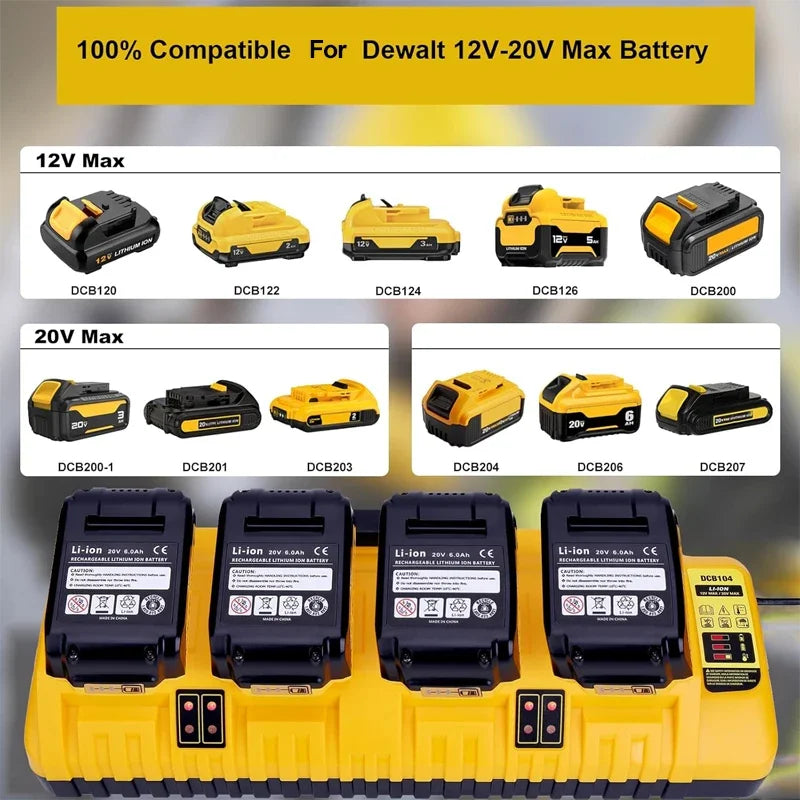 DCB104 Rapid Charger Replacement 4 Port 2A Charging Current For Dewalt 10.8V 14.4V 18V 20V 60V Lithium Battery DCB112 DCB115