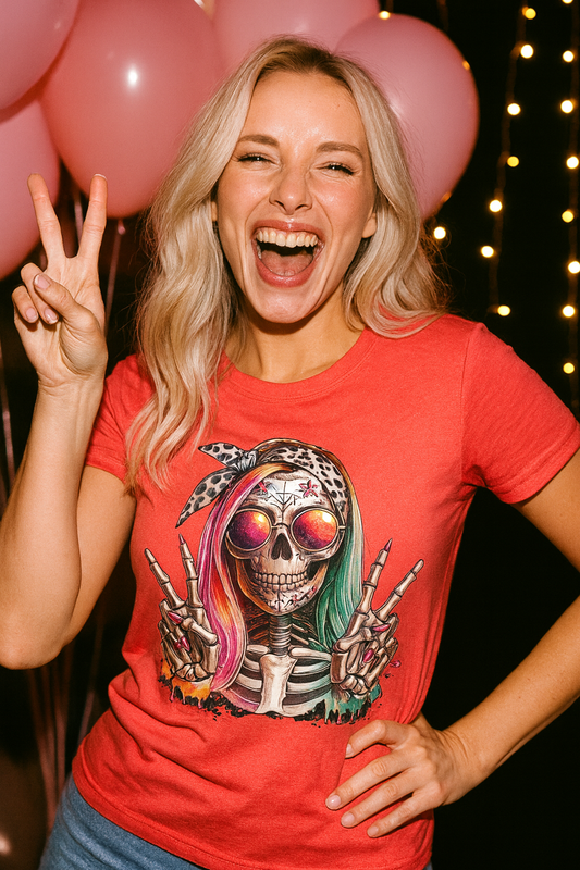 Hipster Skull Pink & Blue Hair Women's Relaxed T-Shirt