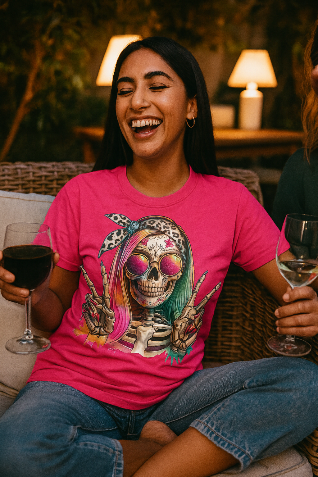 Hipster Skull Pink & Blue Hair Women's Relaxed T-Shirt