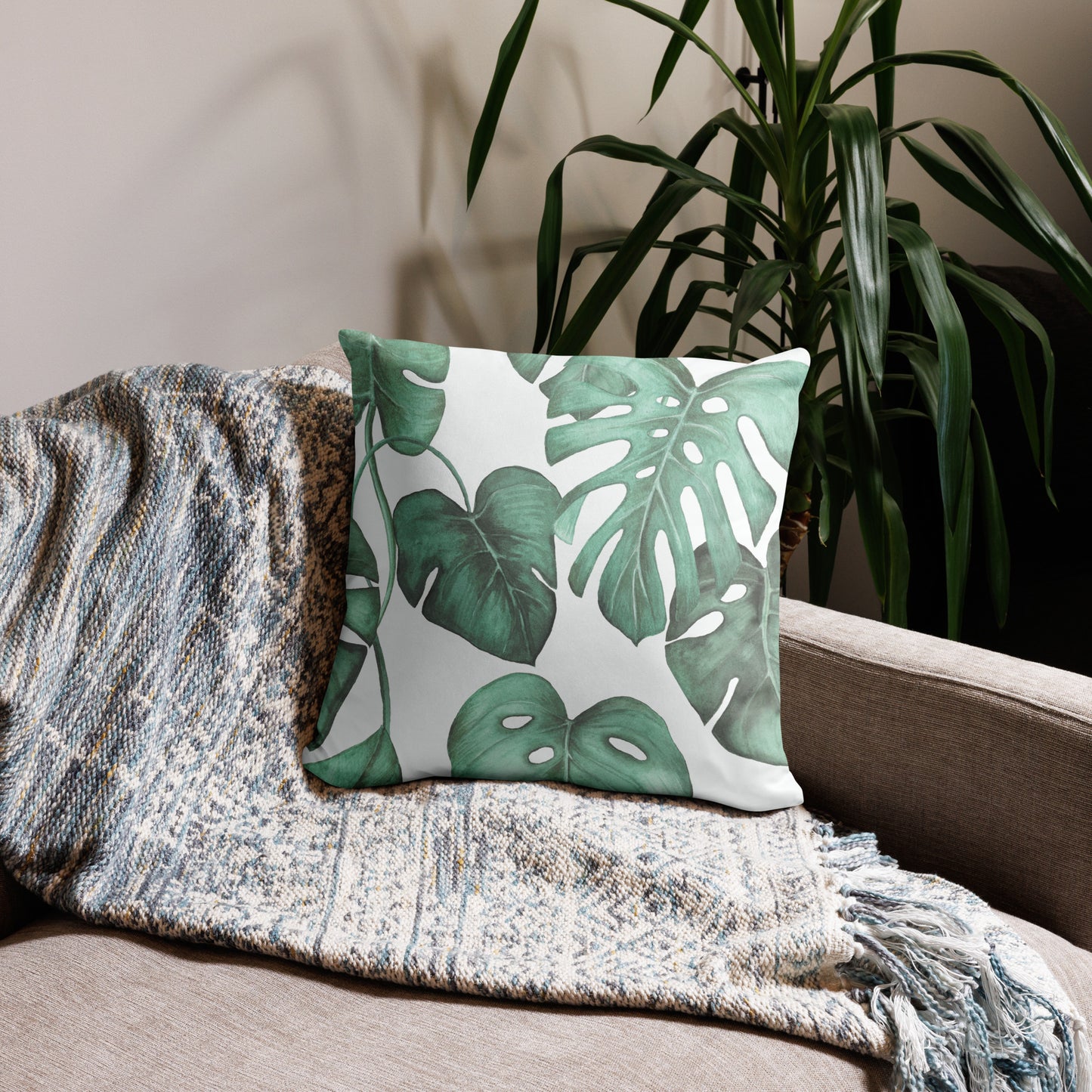 Green Monstera Leaf Pillow