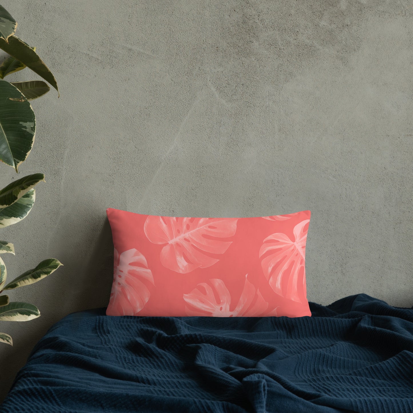 Coral Monstera Throw Pillow