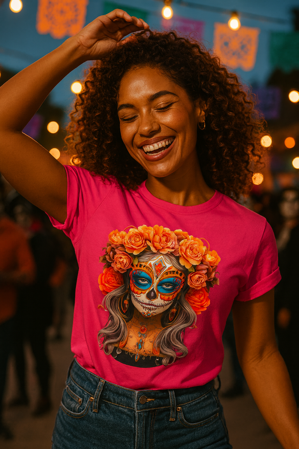 La Catrina Day of the Dead Yellow Roses Sugar Skull Women T-Shirt