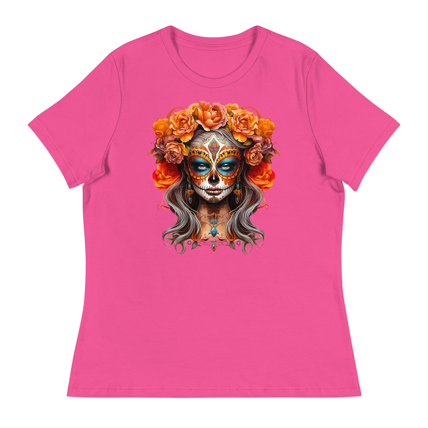 La Catrina Day of the Dead Yellow Roses Sugar Skull Women T-Shirt