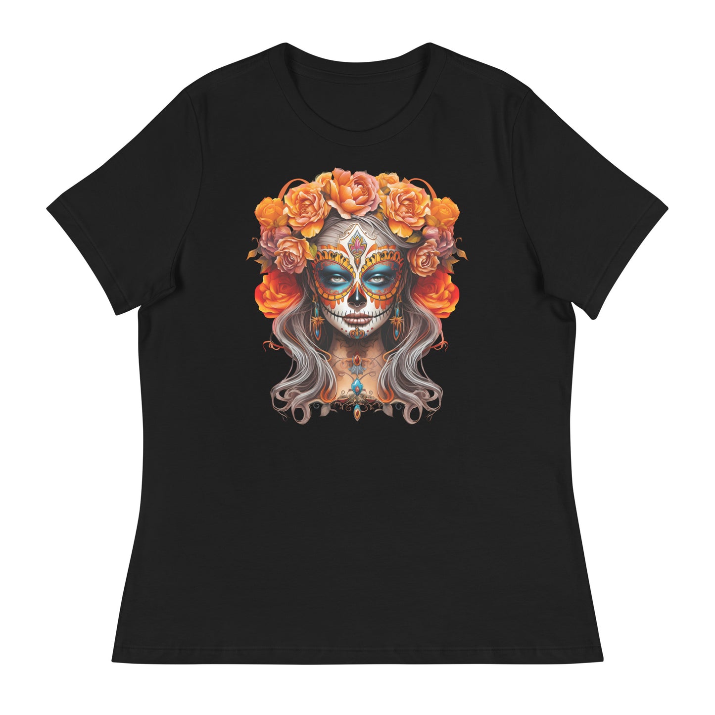 La Catrina Day of the Dead Yellow Roses Sugar Skull Women T-Shirt