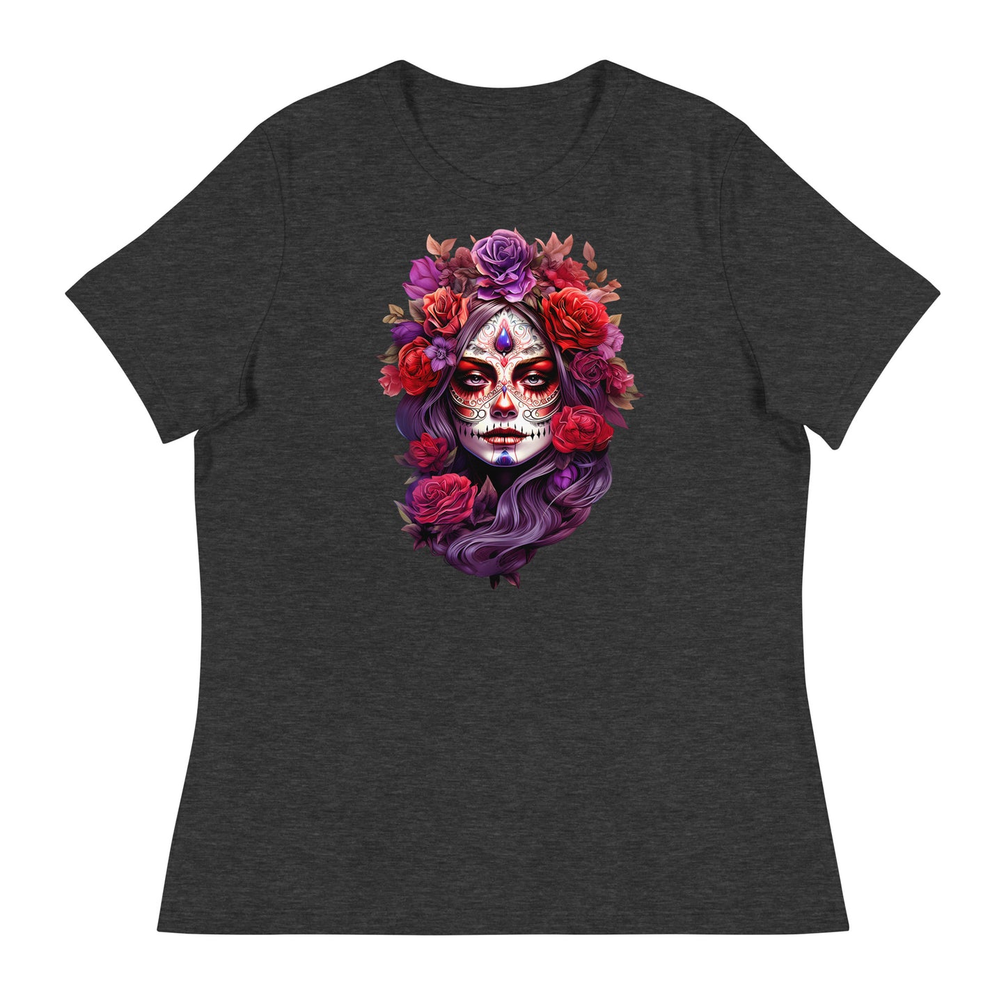 La Catrina Sugar Skull Purple Flower Women T-Shirt