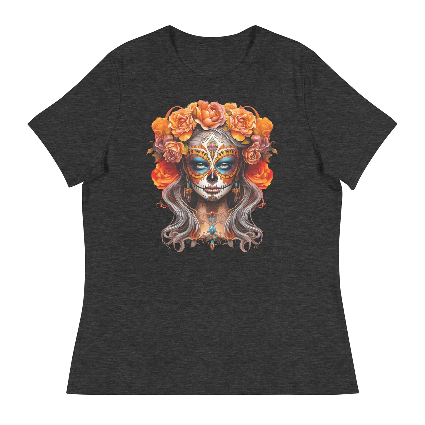 La Catrina Day of the Dead Yellow Roses Sugar Skull Women T-Shirt