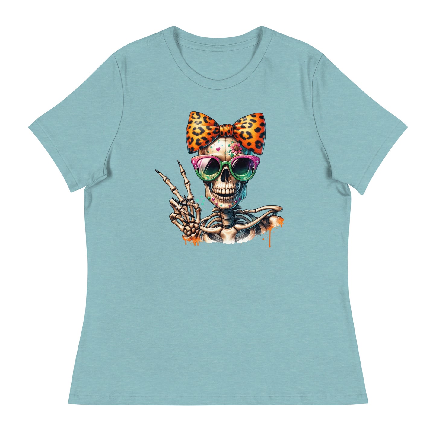 Hipster Yellow Bow Skull Women's Relaxed T-Shirt