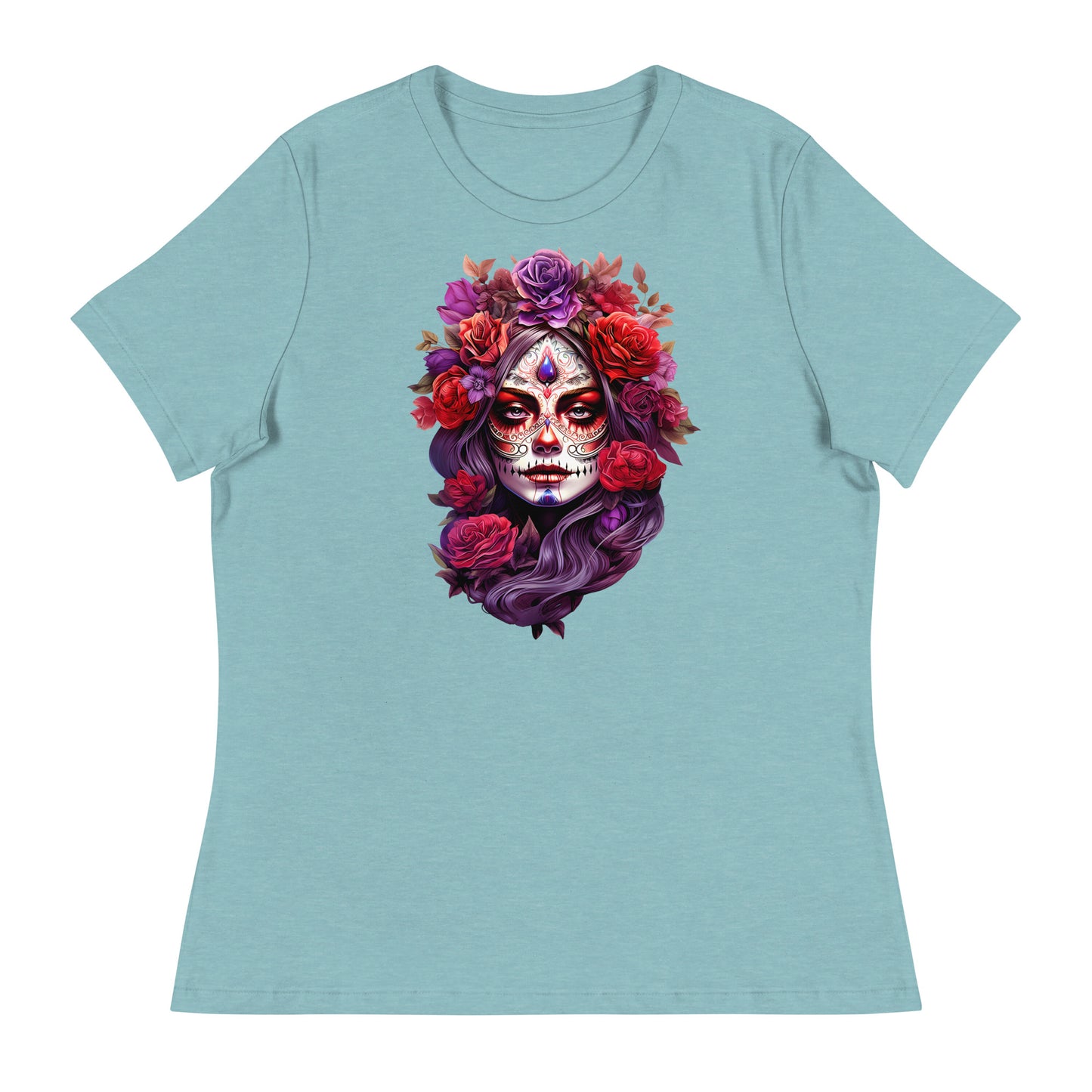 La Catrina Sugar Skull Purple Flower Women T-Shirt