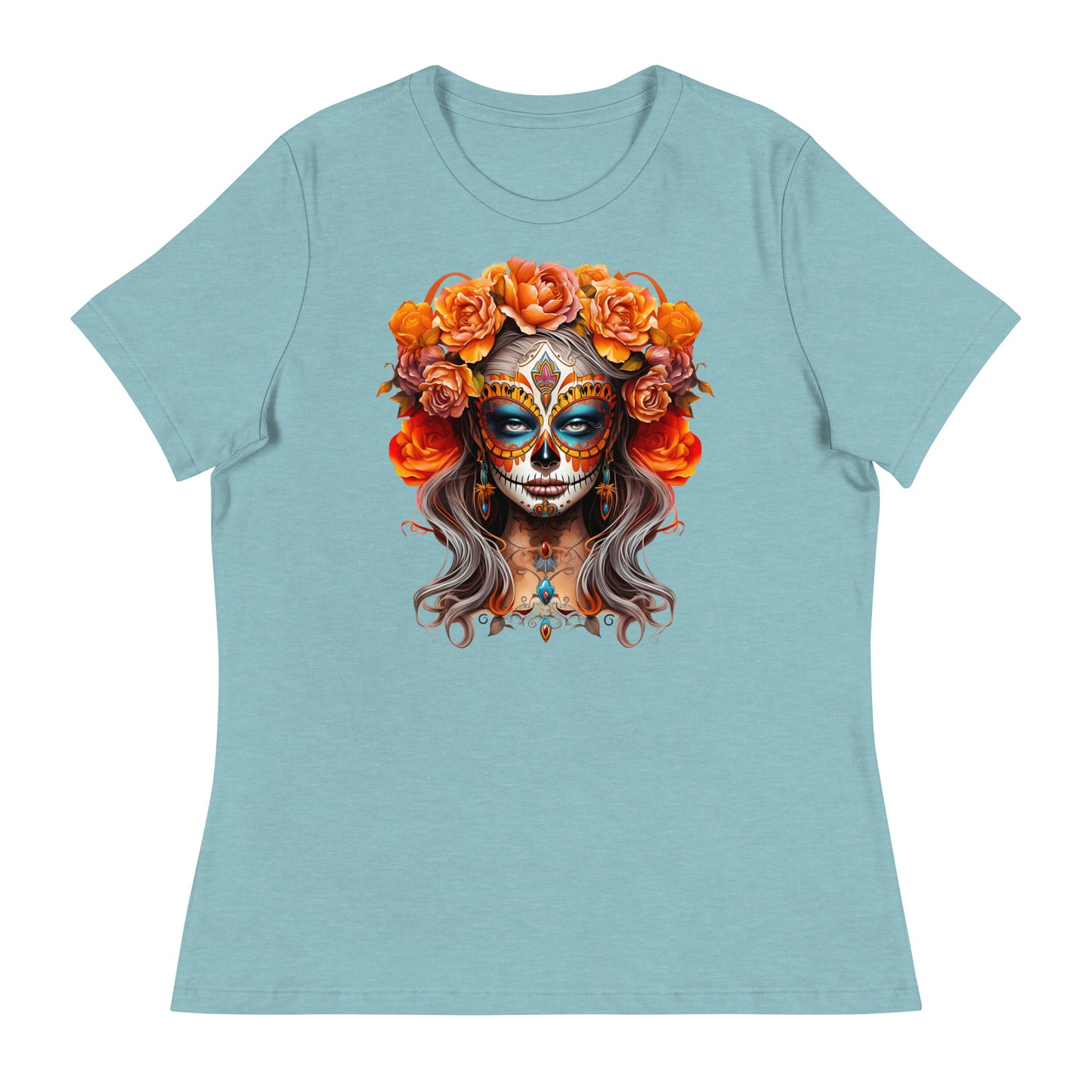 La Catrina Day of the Dead Yellow Roses Sugar Skull Women T-Shirt