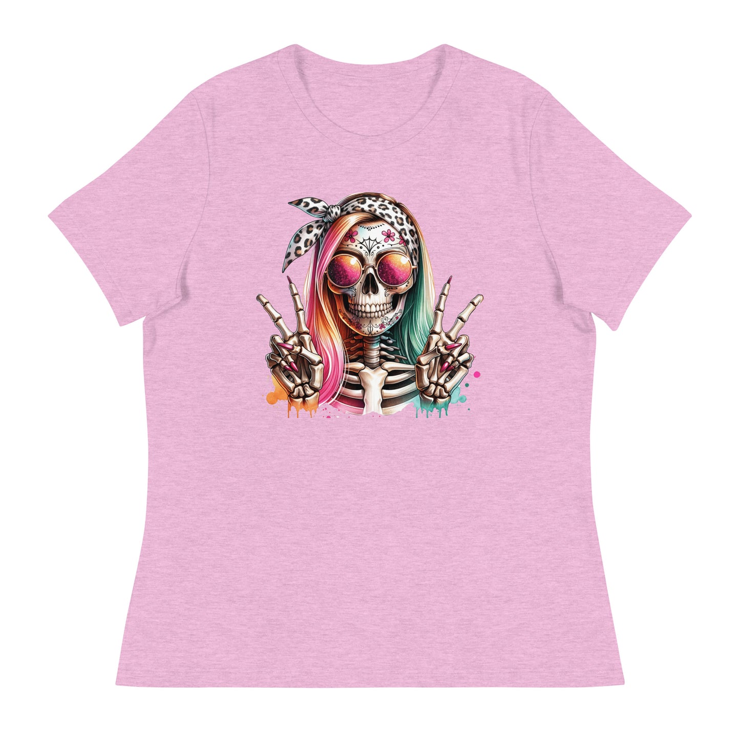 Hipster Skull Pink & Blue Hair Women's Relaxed T-Shirt