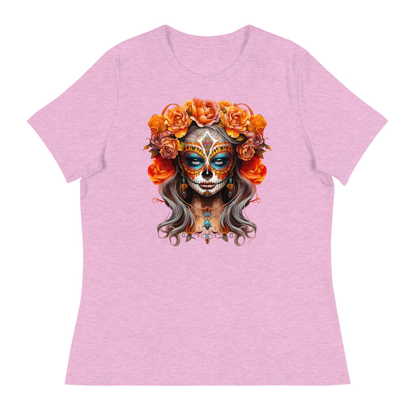 La Catrina Day of the Dead Yellow Roses Sugar Skull Women T-Shirt