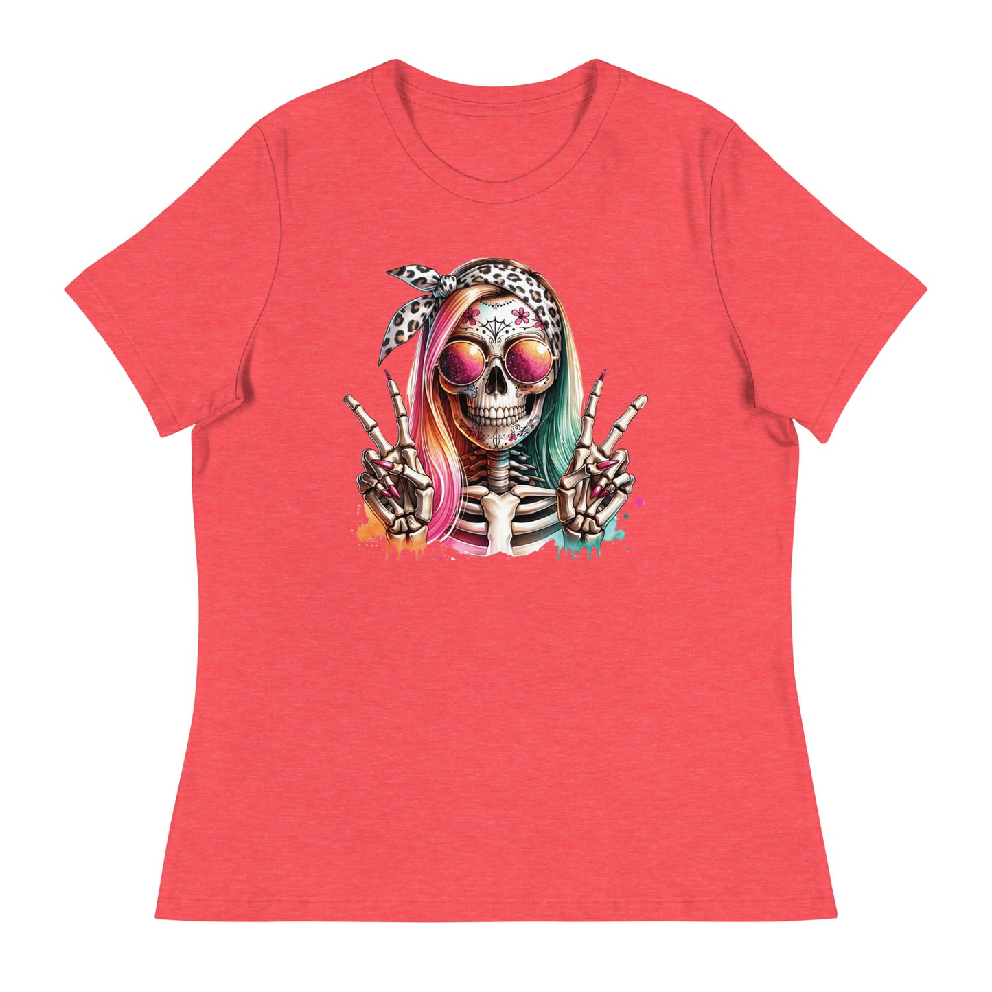 Hipster Skull Pink & Blue Hair Women's Relaxed T-Shirt