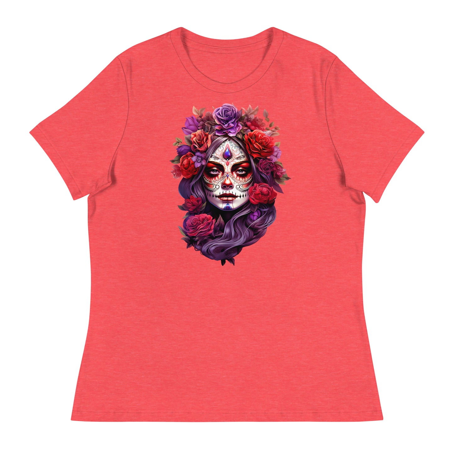 La Catrina Sugar Skull Purple Flower Women T-Shirt