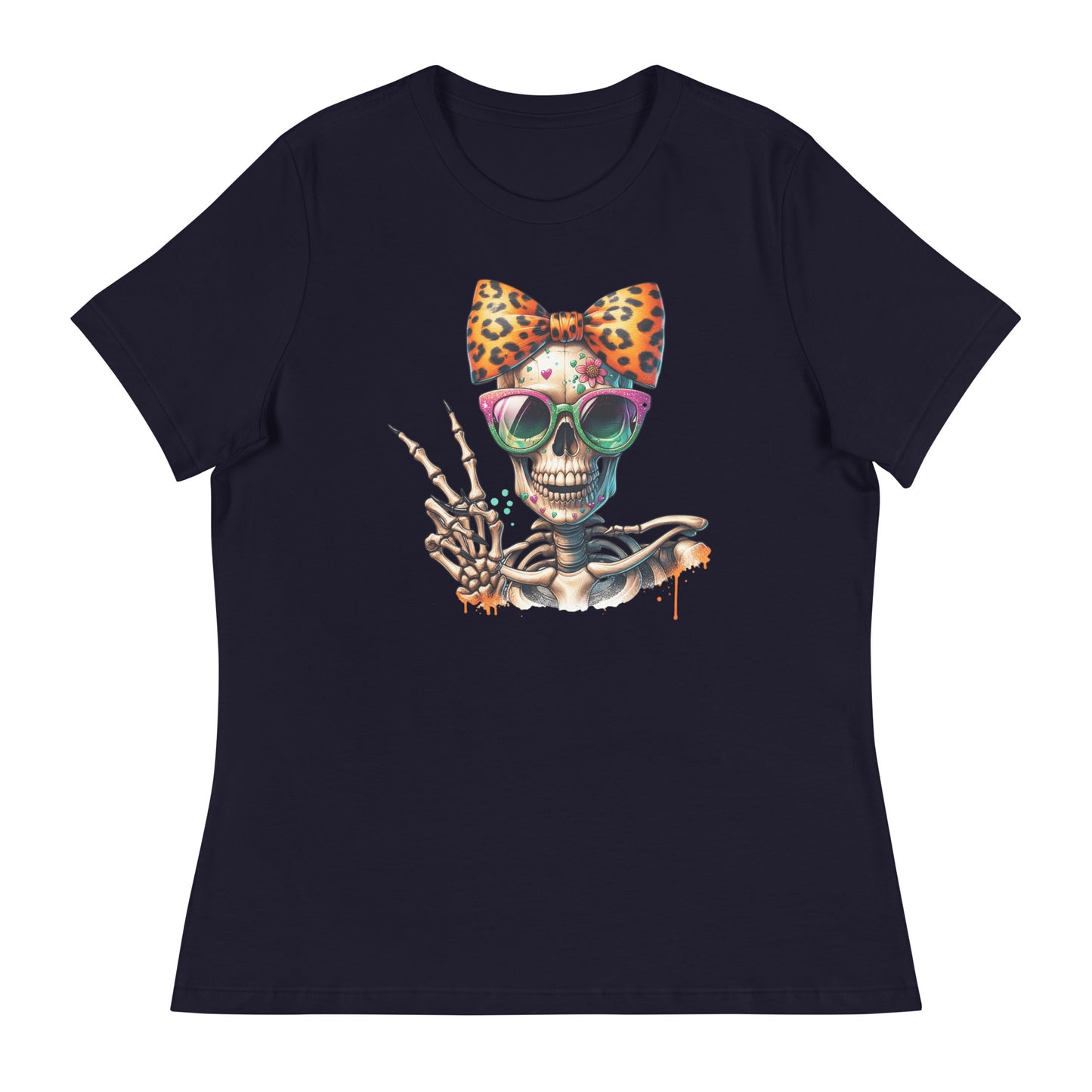 Hipster Yellow Bow Skull Women's Relaxed T-Shirt