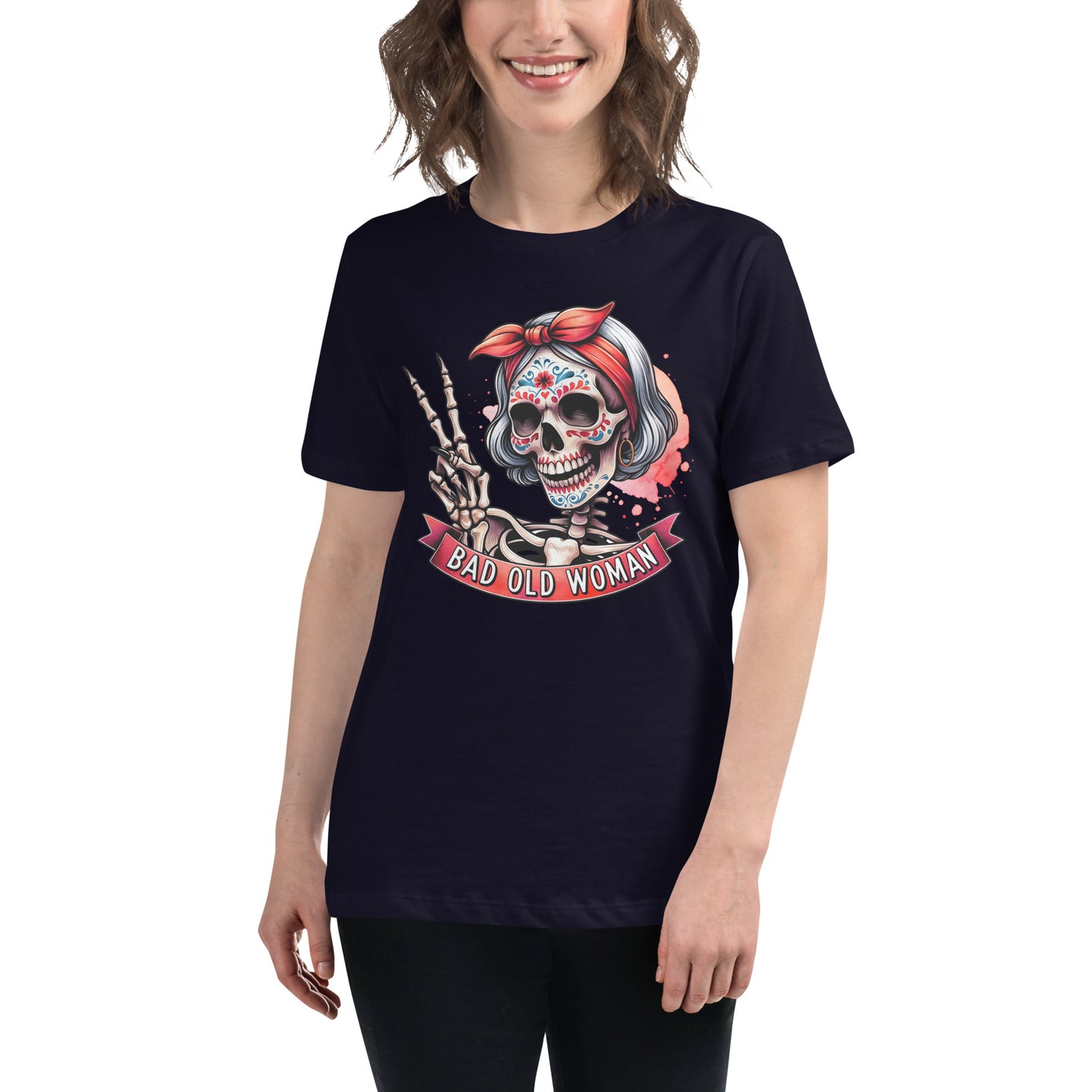 Hipster Short Hair Skull Women's Relaxed T-Shirt