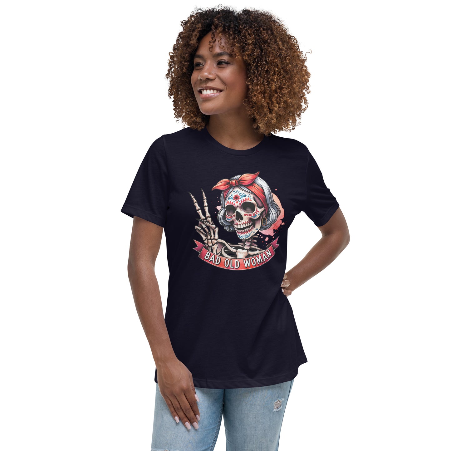 Hipster Short Hair Skull Women's Relaxed T-Shirt