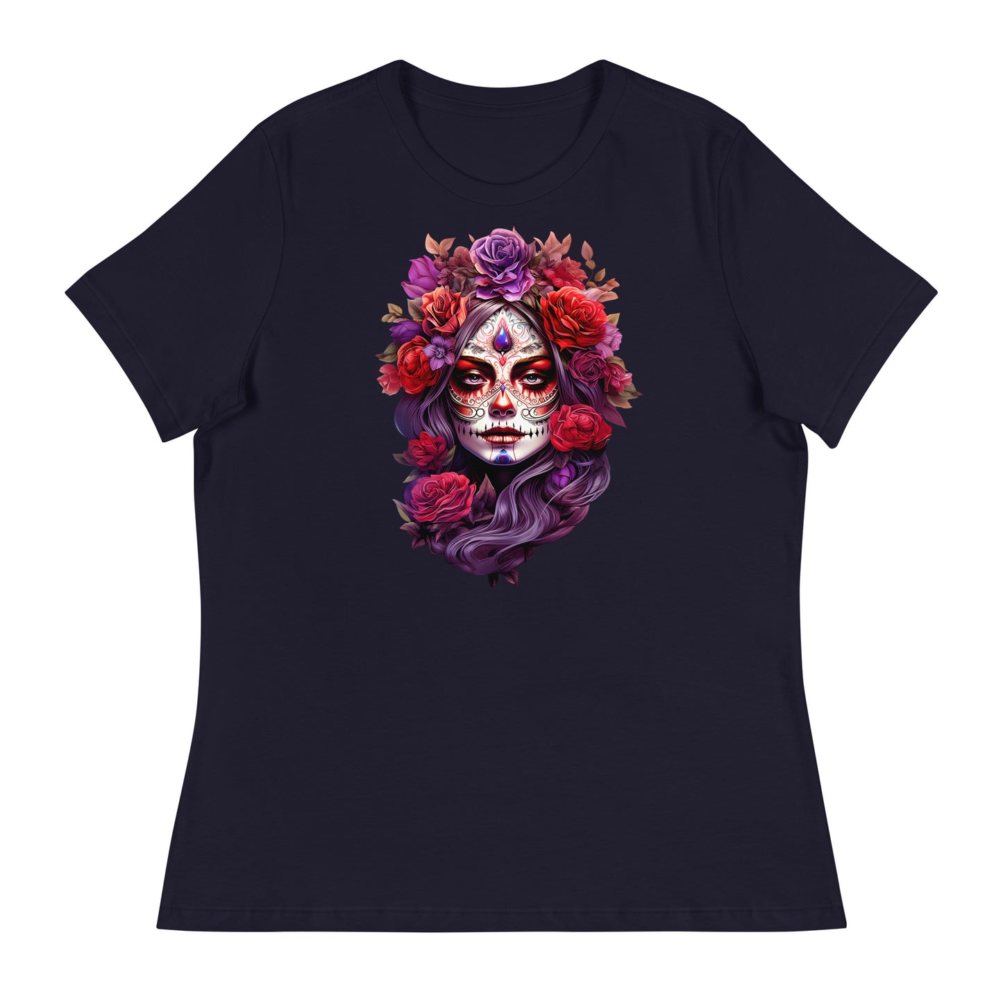 La Catrina Sugar Skull Purple Flower Women T-Shirt