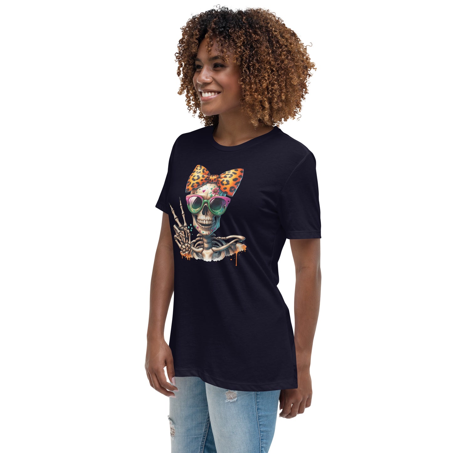 Hipster Yellow Bow Skull Women's Relaxed T-Shirt