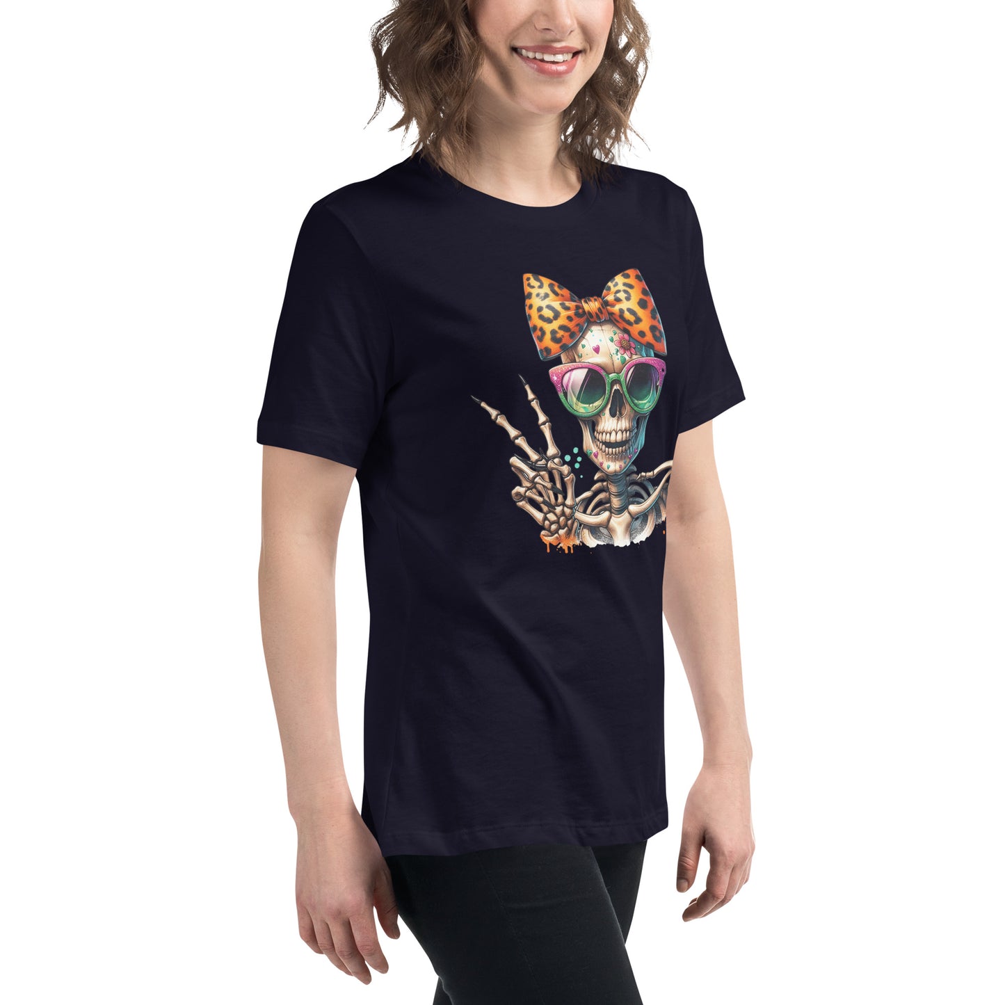 Hipster Yellow Bow Skull Women's Relaxed T-Shirt