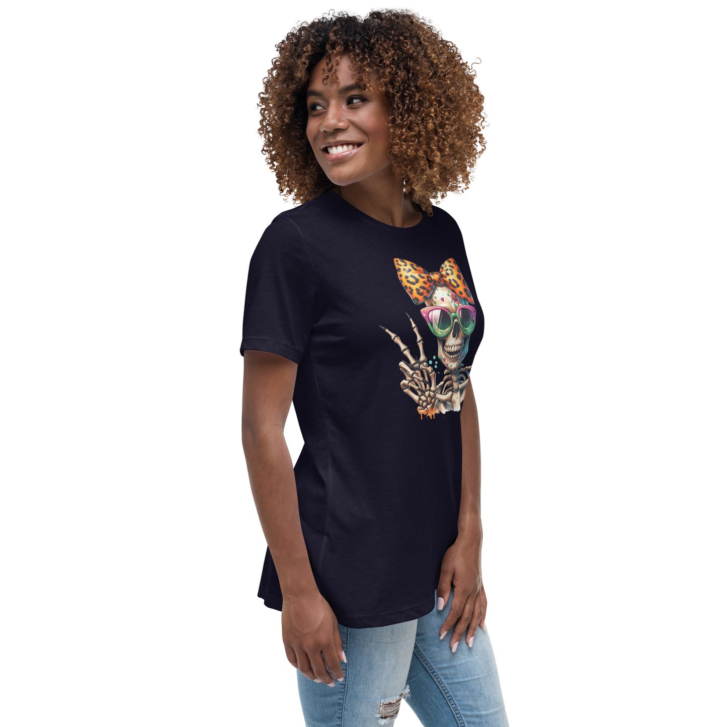 Hipster Yellow Bow Skull Women's Relaxed T-Shirt