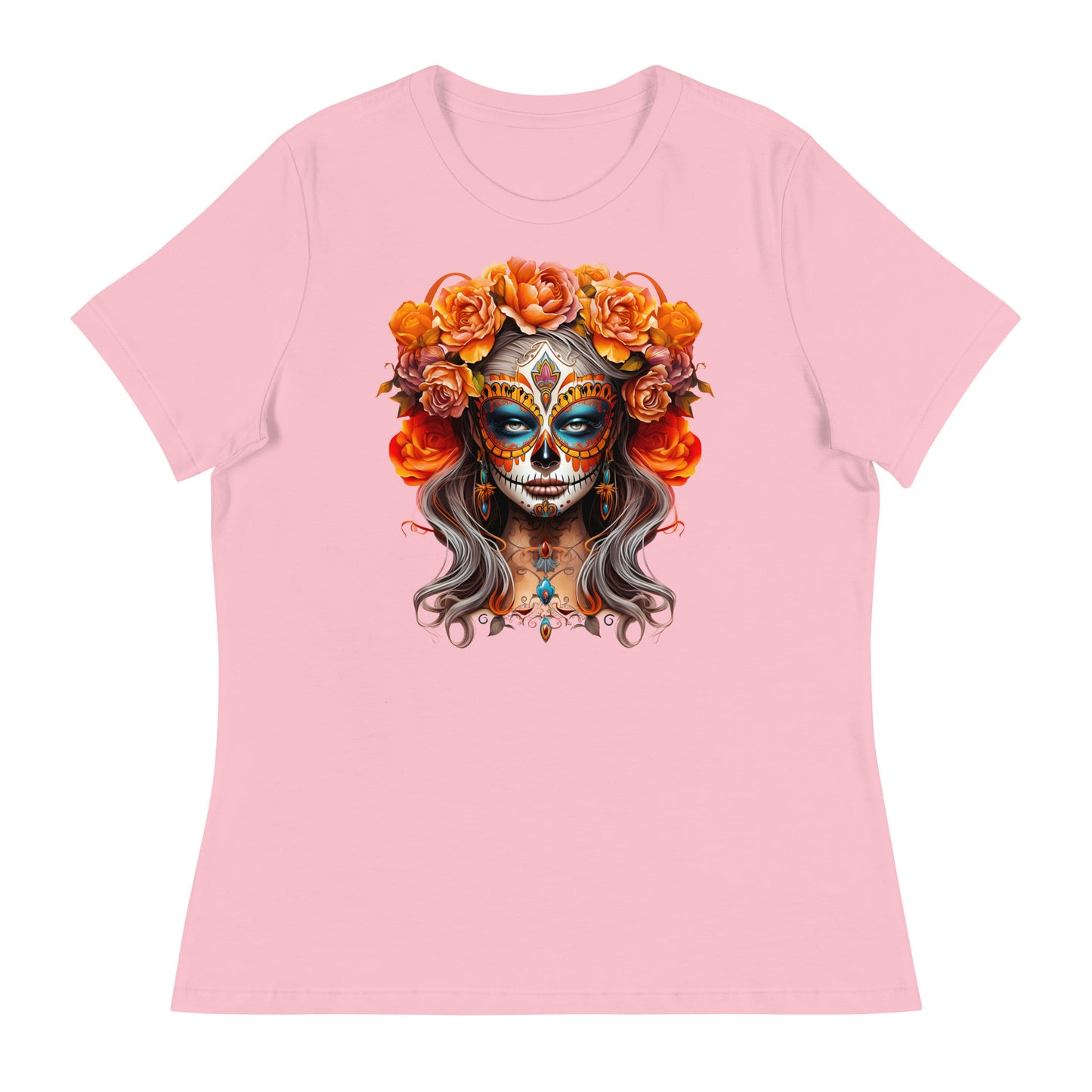 La Catrina Day of the Dead Yellow Roses Sugar Skull Women T-Shirt