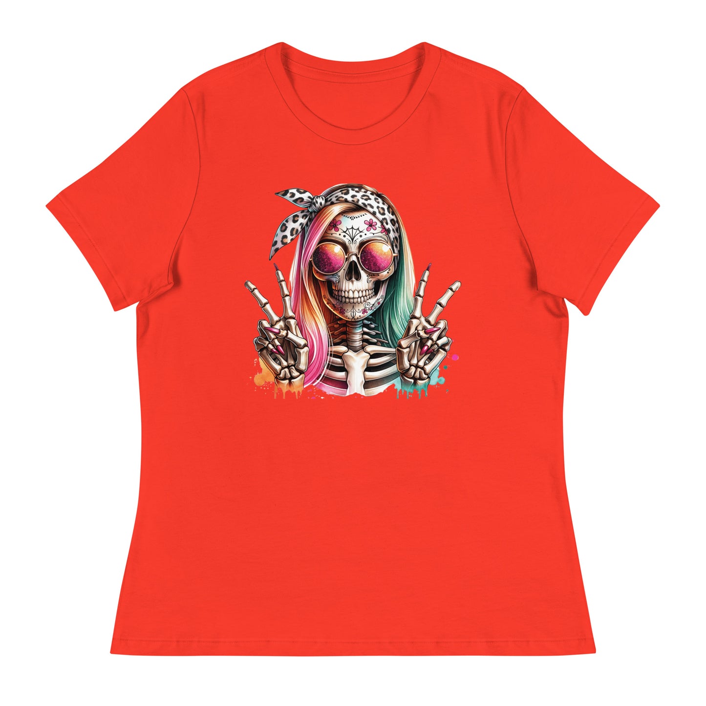 Hipster Skull Pink & Blue Hair Women's Relaxed T-Shirt