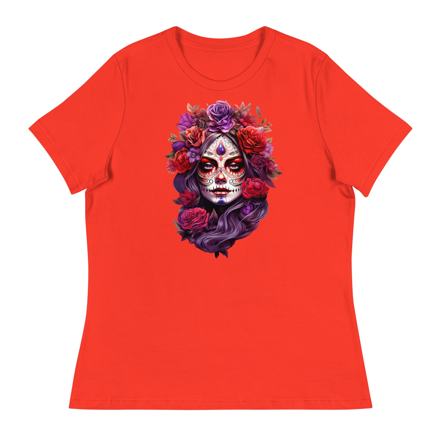 La Catrina Sugar Skull Purple Flower Women T-Shirt