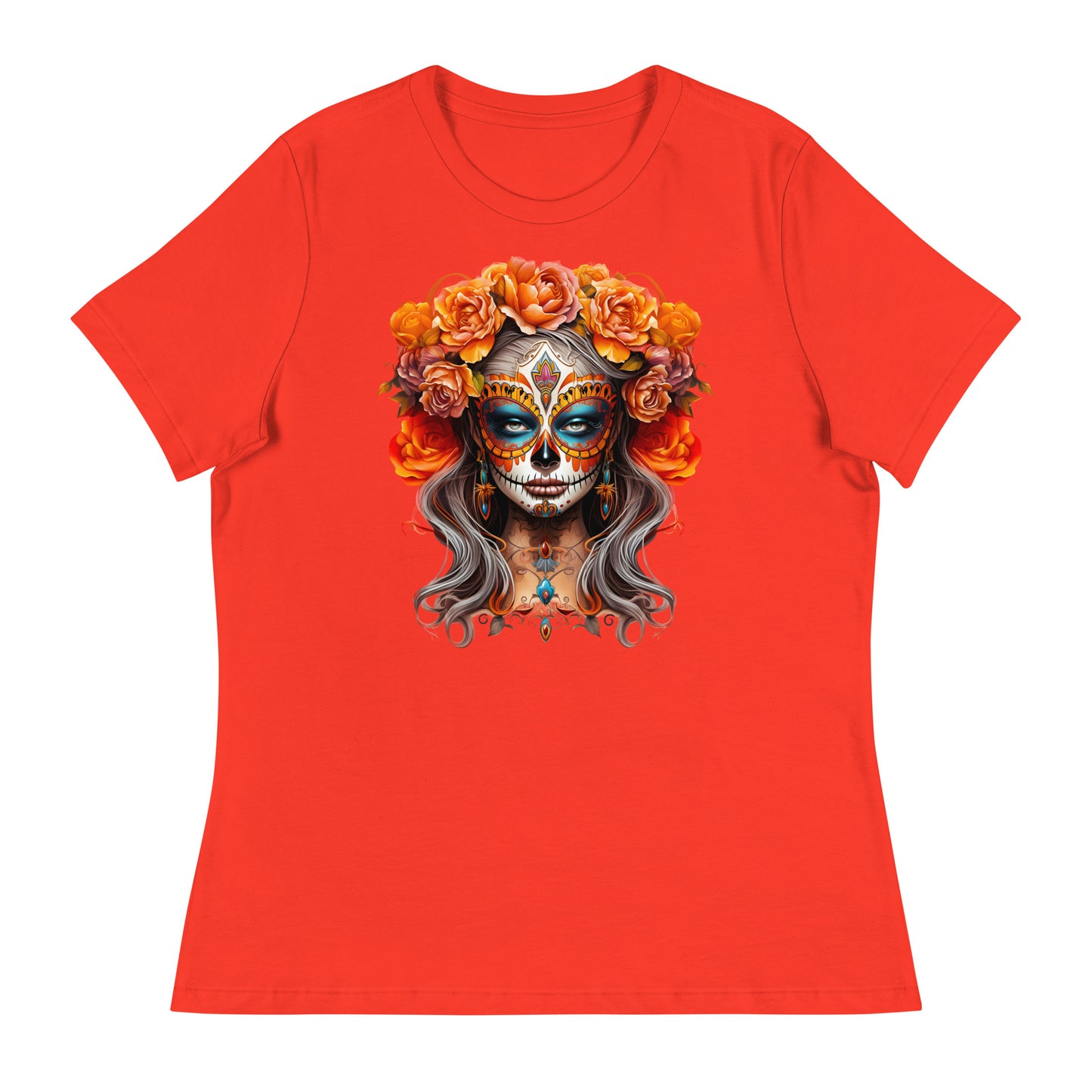 La Catrina Day of the Dead Yellow Roses Sugar Skull Women T-Shirt