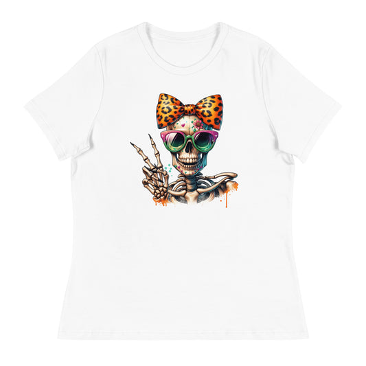 Hipster Yellow Bow Skull Women's Relaxed T-Shirt