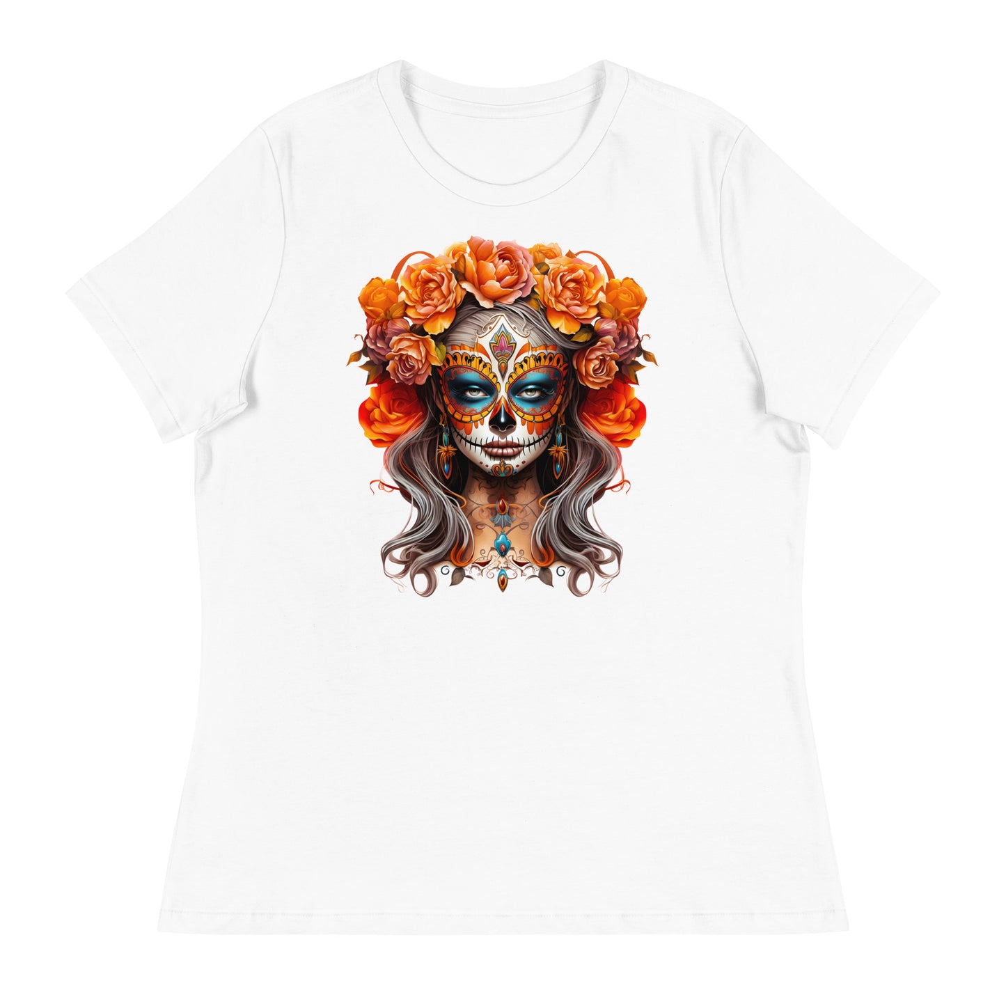 La Catrina Day of the Dead Yellow Roses Sugar Skull Women T-Shirt