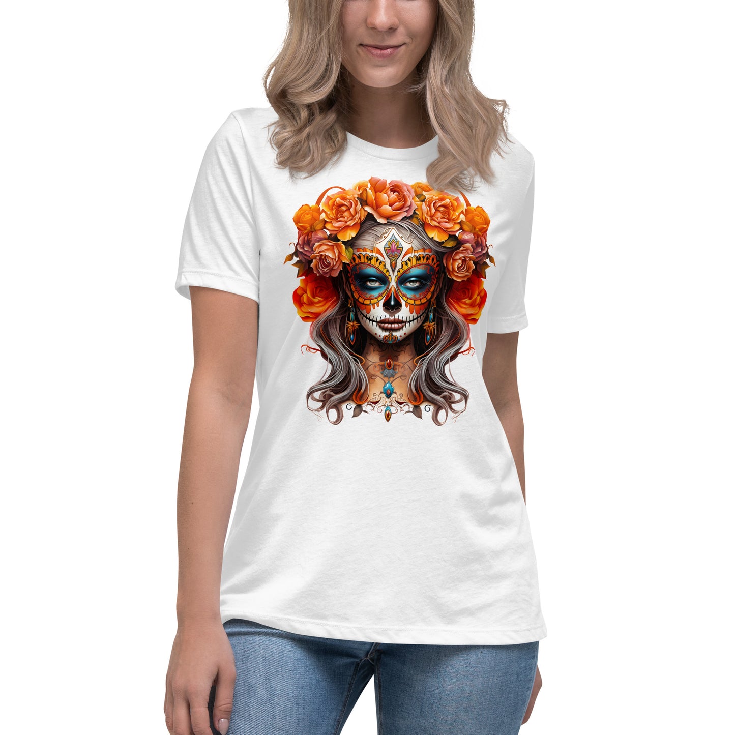 La Catrina Day of the Dead Yellow Roses Sugar Skull Women T-Shirt