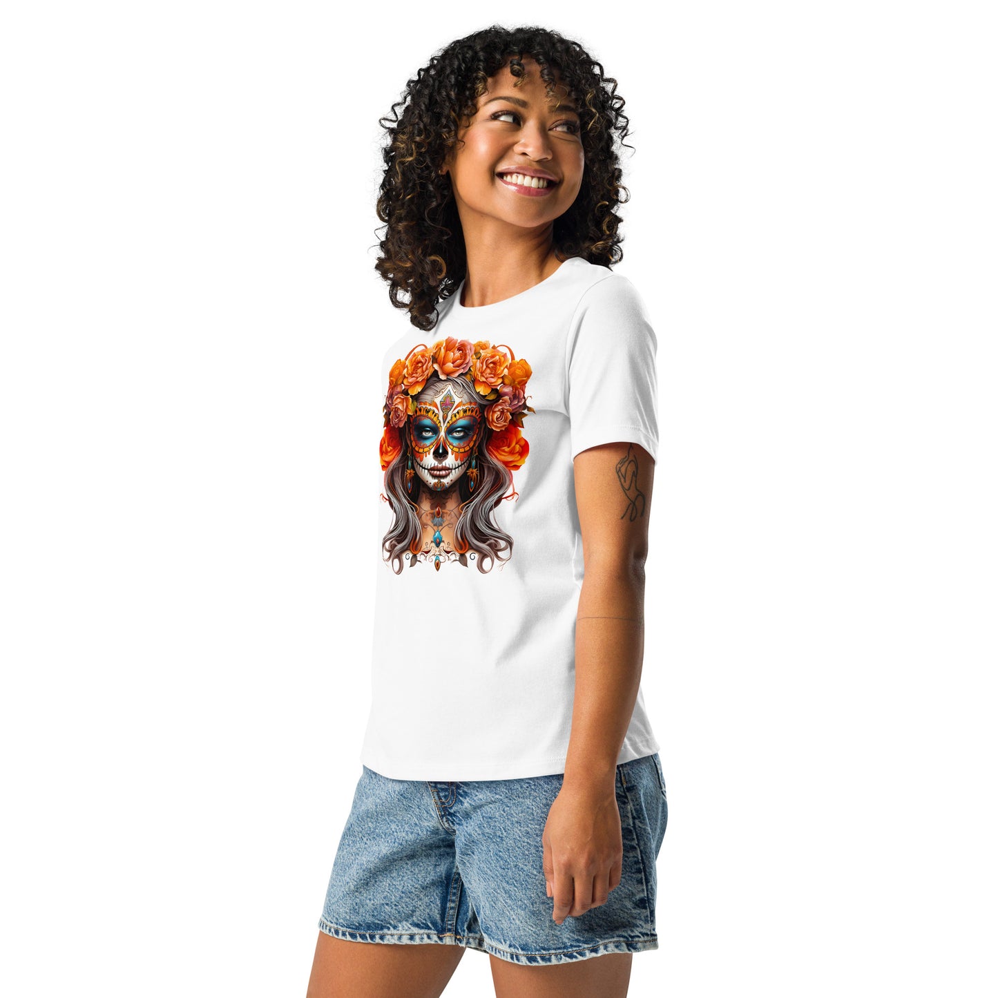 La Catrina Day of the Dead Yellow Roses Sugar Skull Women T-Shirt