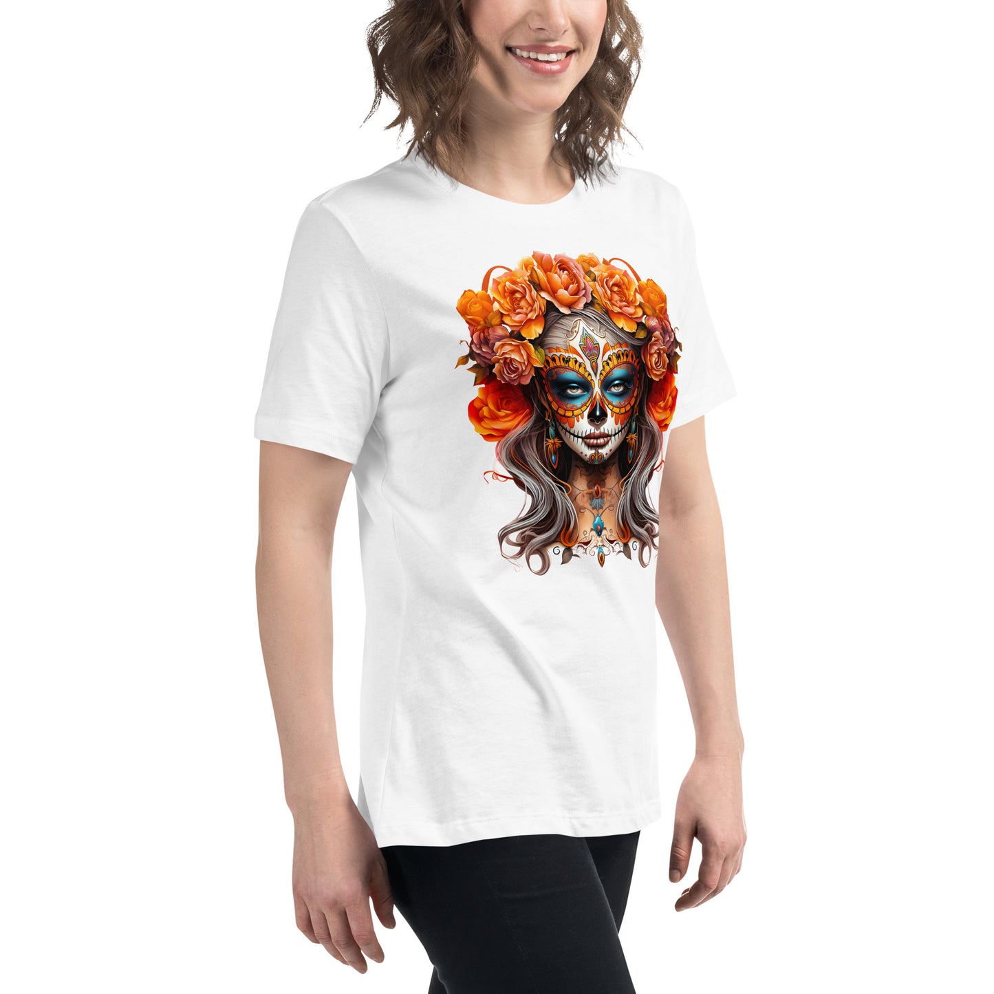 La Catrina Day of the Dead Yellow Roses Sugar Skull Women T-Shirt